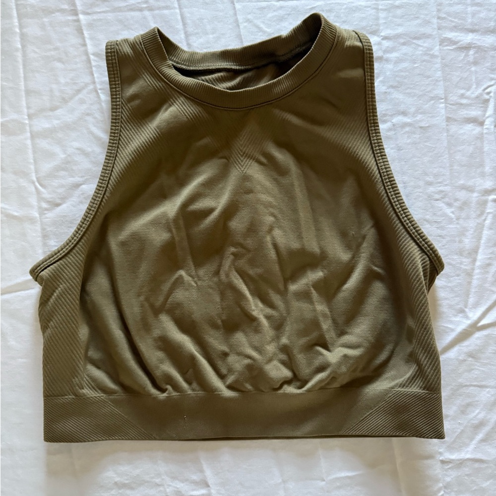 Alphalete Olive Green Women's Ribbed Crop Tank Top